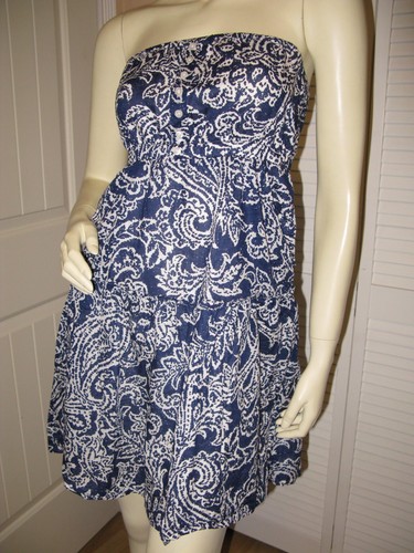 Vintage Y2K American Eagle Sleeveless Strapless Short/Mini Dress 2 Paisley Blue - Picture 7 of 12