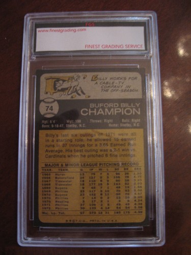 1973 TOPPS BILLY CHAMPION # 74 FGS GEM MINT 10 LOT A - Picture 2 of 2