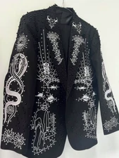 Men Black 2Pc Bespoke Snakes Embroidered Nudie Western cowboy Cocktail Outfit