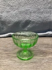Vintage Green Depression Vaseline Glass Ribbed Parfait Cup 3" x 3.5" Excellent