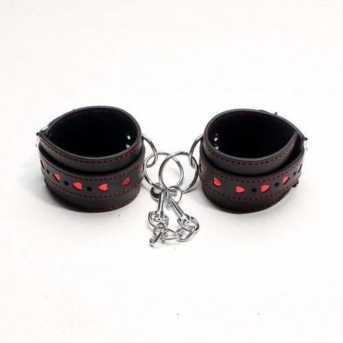 PU Leather Restraint Handcuffs Wrist Ankle Cuffs Heart Binding Open Mouth Gags - Bild 8 von 39