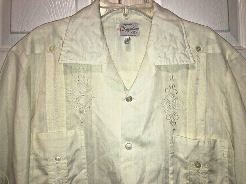 Mayalum Men's Yellow Light Weight Guayabera Mexican Wedding Shirt Sz M Nice