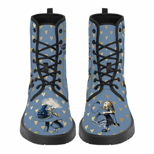 Navy Dusky Blue Gold Alice In Wonderland Boots Custom Flats Shoe 3 4 5 6 7 8 - Picture 3 of 12