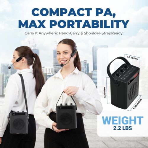 Voice Amplifier - 30W Ultra-Light Bluetooth 5.3 Mini Portable PA System, Wire... - Picture 3 of 9