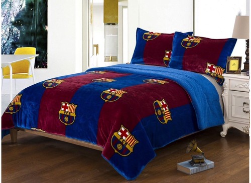 FCB BARCELONA ORIGINAL LICENSED BLANKET WITH SHERPA VERY SOFTY 3 PCS KING SIZE - Picture 1 of 2