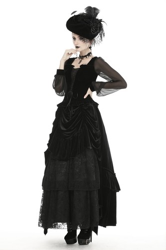 DARK IN LOVE Black Vintage Gothic Velvet Lace Long Steampunk Party Skirt - Bild 5 von 16