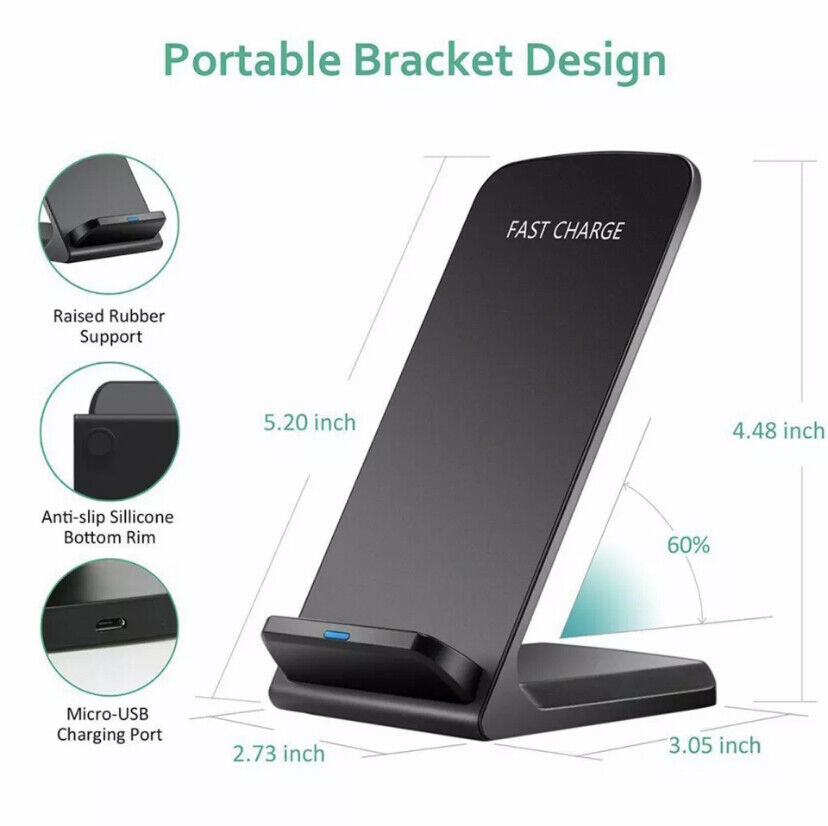 Fast Wireless QI Charger Cell Phone Stand Dock Smartphone Charging Holder