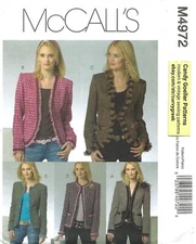 McCall's M4972 Lined Jackets w Shaped Front, Ribbon Tie, Pockets Sz 8-14 UNCUT