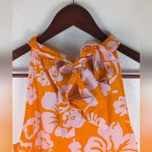 J Crew Orange Hibiscus Tie Halter Neck Mini Shift Dress Size 4 - Picture 8 of 12