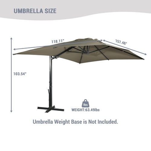 10*13ft Cantilever Umbrella with Bluetooth Lights Rectangular Outdoor Umbrella - Picture 4 of 166