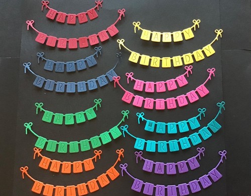 Happy Birthday Banner die cut embellishments Choose Color 6 sets/12 pcs   - Picture 4 of 14