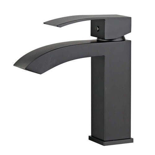 Grifo de baño Bellaterra Home de un solo orificio nuevo negro 1,2-GPM con desagüe de desbordamiento