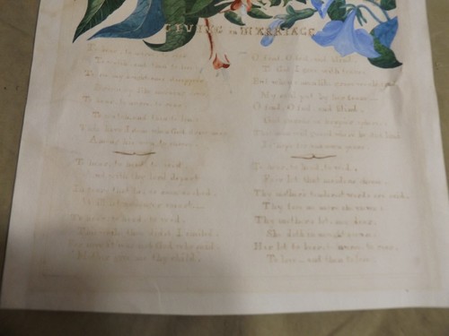 Antique Hand Lettered Paper GIVING IN MARRIAGE Original Floral Watercolor ~9x10" - Picture 3 of 6