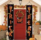 Husdow Trick Or Treat Halloween Front Door Decoration Banner Pumpkins Black