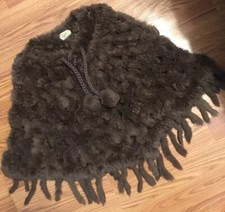June Womens Rabbit Fur Jacket Poncho Cape Xs Fun Cute Tassels Great Detail
