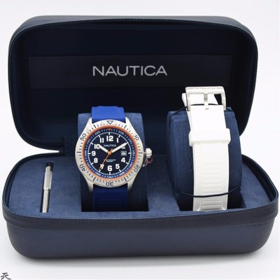 NAUTICA Men's Box Set Stainless Steel and Silicone Watch NAD14005G Blue  656086081169 | eBay