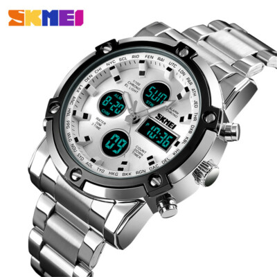 SKMEI Men Quartz Watch LED Digital Steel Wristwatch Casual Business Male Watches