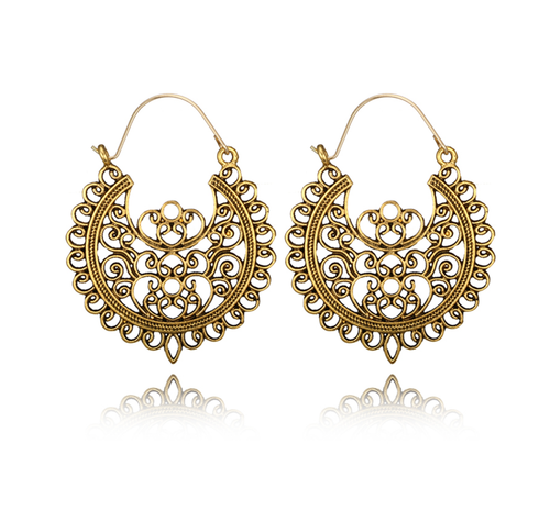 Hoop Heart Gold Boho Vintage Tibetan Flower Ornate Hoop Dangle Earrings - Picture 27 of 28