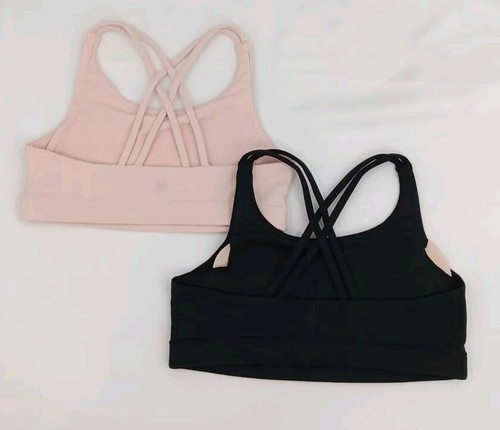 Athleta Girl Upbeat Sport Bra 2.0 M/8-10 Medium Bundle of 2 Blush Pink Black-AF4 - Picture 3 of 7