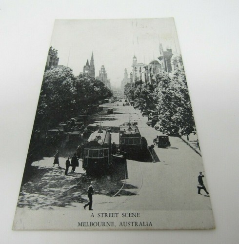 Melbourne Australia Street Scene Cable Cars Trolleys Postcard 1939