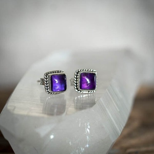 Amethyst Stud Earring, 925 Sterling Silver, Party Wear Jewelry, Gift For Women's - Picture 2 of 4