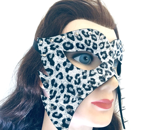 Masquerade Halloween Eye Mask Fauk Leather Animal Print with Studs & Spikes - Picture 6 of 7