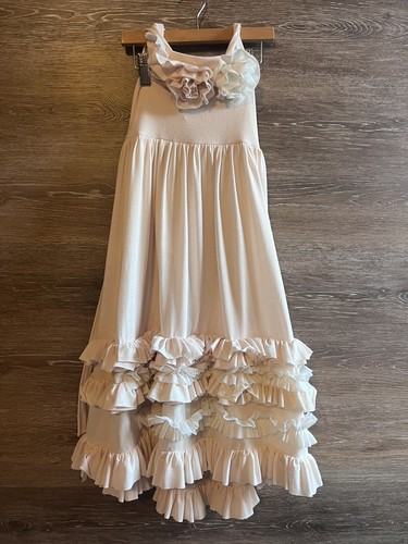 Dollcake Girl Dress 4 Ruffle Halter Blush Ivory Maxi Dress Cottage Core Cotton - Picture 7 of 8