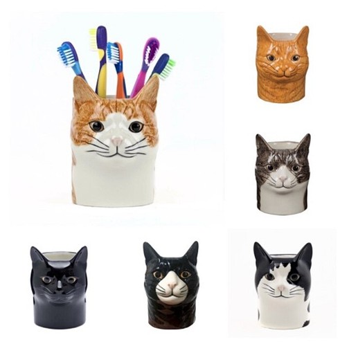 Black Cat Head Figurine Vase Pot Ceramic Pencil Succulent Plant Flower Home Déco - Picture 5 of 6