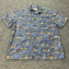Island Shores Mens Hawaiian Shirt Large Blue Tropical Beach Button Up