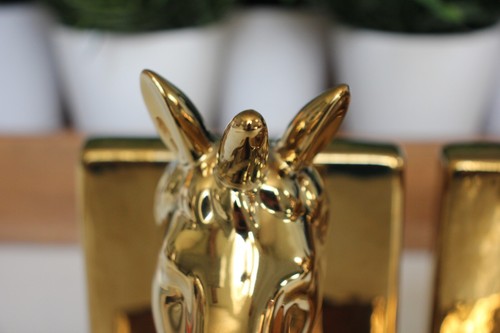 Paar (2) Keramik gold glasiert mythisches Einhorn 7" Buchstützen - Bild 8 von 10