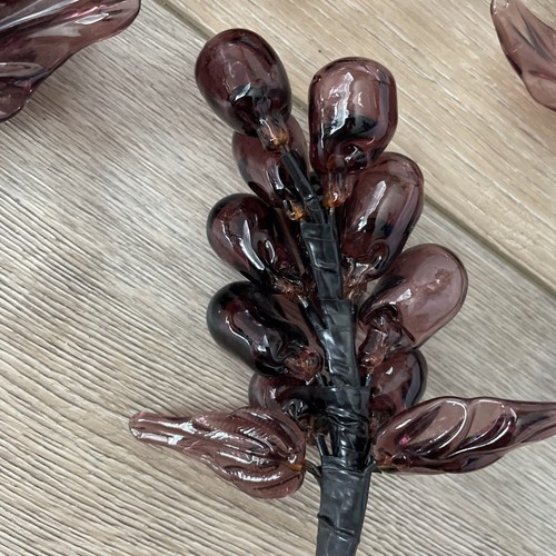 MCM Murano Style Hand Blown Glass (4) Grapes Clusters Amethyst Purple W/Leaves - Picture 9 of 12