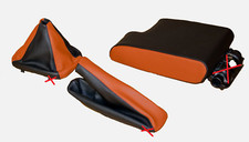 Schaltsack + Handbremsmanchette + Armlehne Fur BMW 3er E36 Leder Schwarz/Orange