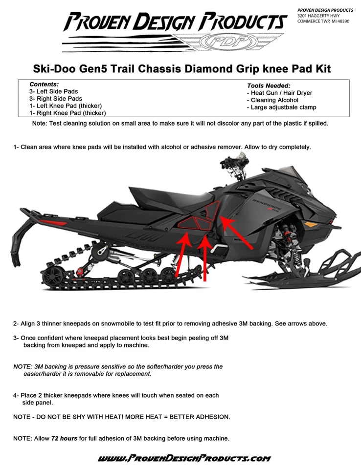 2023+ Ski-Doo 850 MXZ DIAMOND GRIP KNEEPAD KIT BLACK - Image 4 of 4