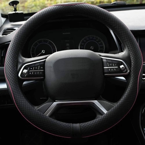 Microfiber Leather Steering Wheel Cover, Anti-Slip, Universal 15" (Pink Line) - Picture 2 of 7