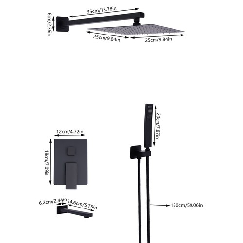 Matte Black Bathroom Shower System 10''Rainfall Shower Head 32~176℉ Thermostatic - Picture 2 of 18