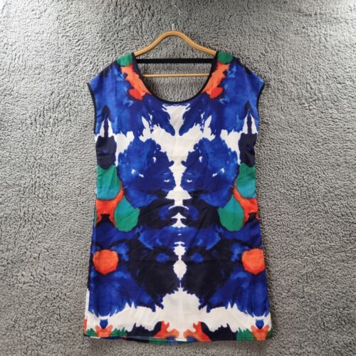 FATE Womens Tunic Top Size 8 Blue White Round Neck Sleeveless Casual - Picture 1 of 13