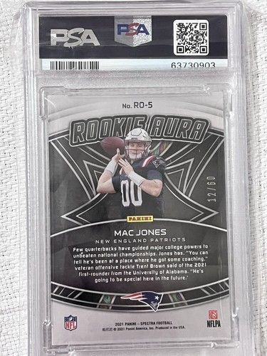 MAC JONES 2021 PANINI SPECTRA #RO-5 MINT 9 ROOKIE AURA NEON BLUE - Picture 3 of 5