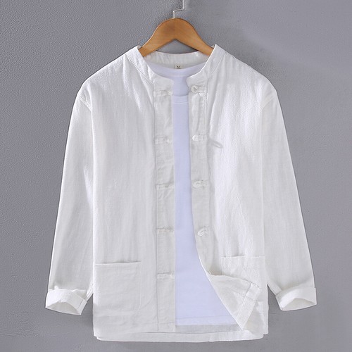 Tang style men's Cotton linen long Sleeved Shirt Chinese Tai Chi Hanfu New - Picture 25 of 30
