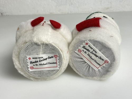 Vintage Nonne Made Kitsch Weihnachten Baumwollwatte Handarbeit Herr Frau Schneemann Figuren 7" - Bild 6 von 6