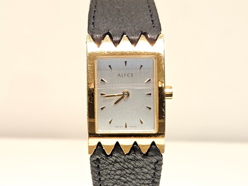 RETRO LUXURY TANK 18.5mm SWISS GOLD PLATED LADIES QUARTZ WATCH "ALFEX" 5467 PLUM - Picture 1 of 11