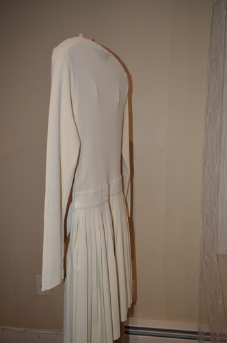 New Karen Millen Medium Knitted Skater Dress Cream Ecru PU Leather Long Sleeve - Picture 9 of 18