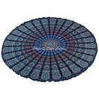 72 in. Round Table Cloth Dark Blue Indian Printed Peacock Feather Tablecloth