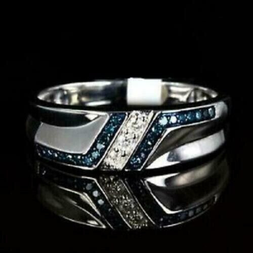 2Ct Lab Created Topaz 14k White Gold Plated Silver Men's Wedding Band Ring - Picture 5 of 8