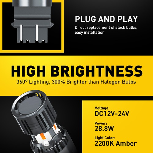 4157 3156 3157 4057 Amber 8-LED Turn Signal Light Bulbs CANBUS Anti Hyper Flash - Picture 7 of 25