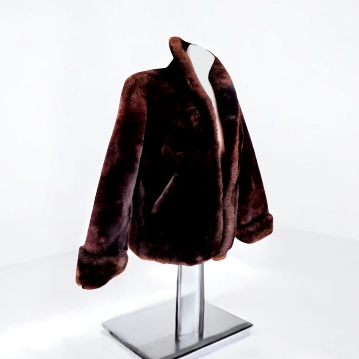 Vintage Mouton Lamb Fur Short 25” Coat Brown Maroon 1950's