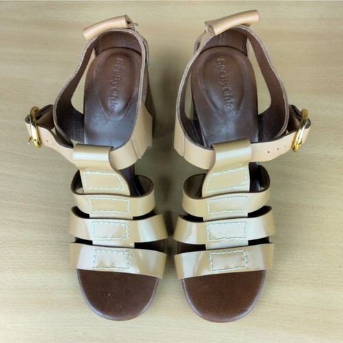 NWOT See By Chloe Gen. Leather Gladiator Heeled Sandals in Cognac Sz. 37.5 / 7.5 - Picture 3 of 12
