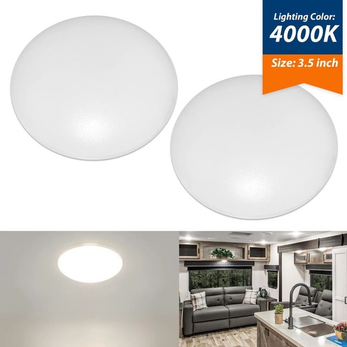 2PCS 12V LED Dome Ceiling Light 3.5" Round 4000K for RV Boat Van Cabinet - Picture 2 of 12