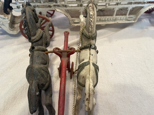 Vintage Lot Cast Iron Fire Hook & Ladder Fire Truck-2 & 3 Horse Drawn Wagons - Picture 12 of 24