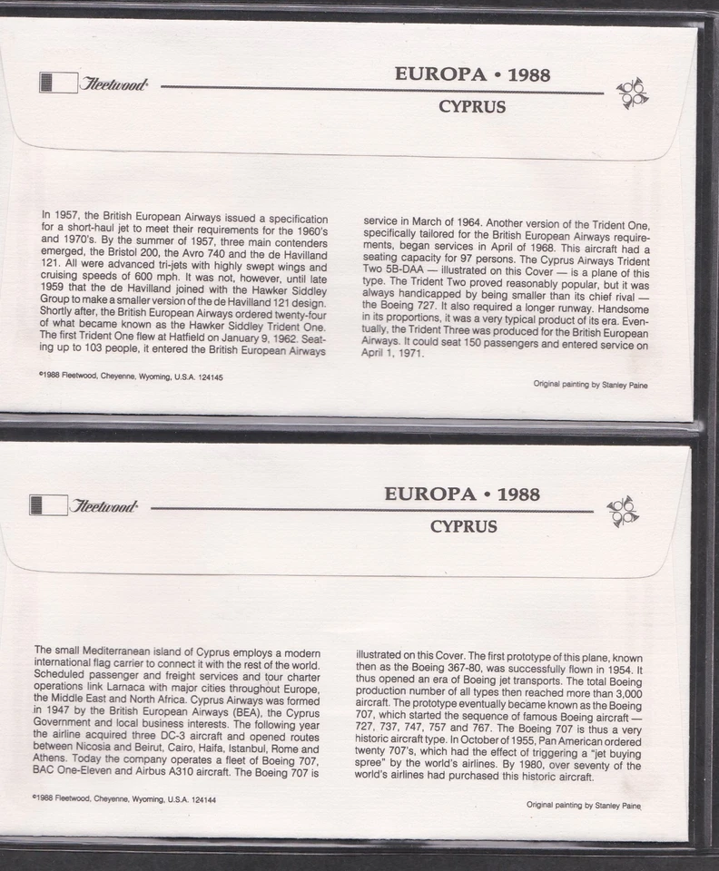 CHIPRE 1988 2 FDC EUROPA TRANSPORTE Y COMUNICACIÓN + CACHÉ ARTESANAL Foto 2 de 2