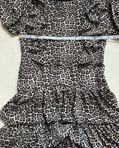 Bardot Junior Size 10 Tan Brown Ra Ra Dress Leopard Print Ruffle Long Sleeve - Picture 7 of 16